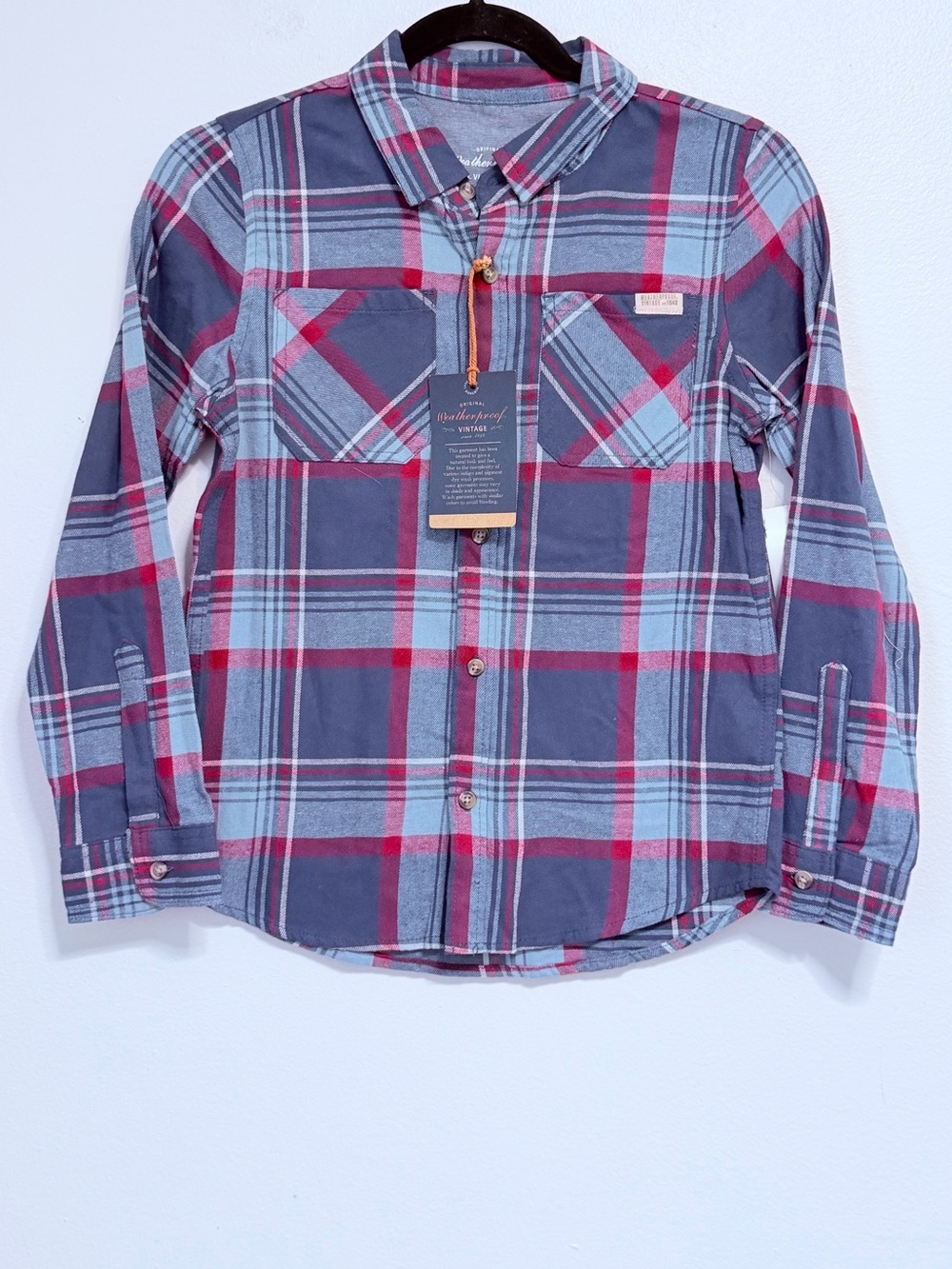Weatherproof Vintage Plaid Button-Up Shirt - Navy & Red size 8 new with tags!